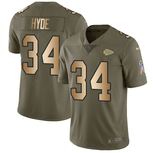 Kansas City Chiefs #34 Carlos Hyde Olive/Gold Men's Stitched Limited 2017 Salute To Service Jersey Men's