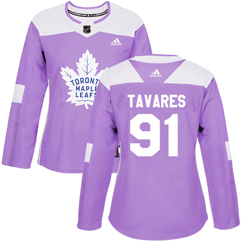 Adidas Maple Toronto Maple Leafs #91 John Tavares Purple Authentic Fights Cancer Women's Stitched Jersey Womens