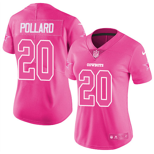 Cowboys #20 Tony Pollard Pink Women's Stitched Limited Rush Fashion Jersey