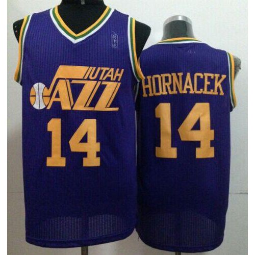 Utah Jazz #14 Jeff Hornacek Purple Throwback Stitched Jersey Mens