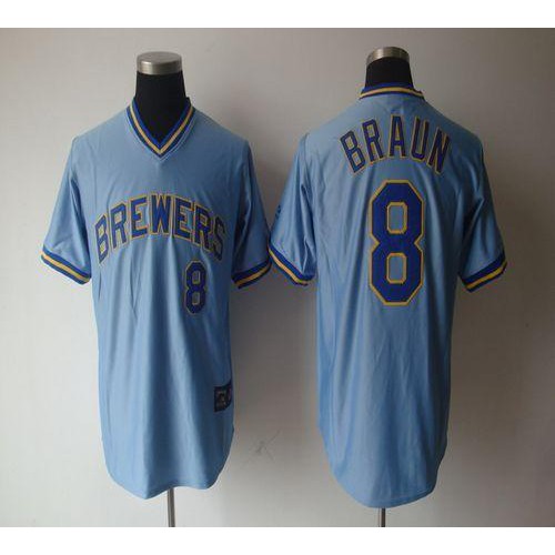 Milwaukee Brewers #8 Ryan Braun Light Blue Cooperstown Stitched Jersey Men's