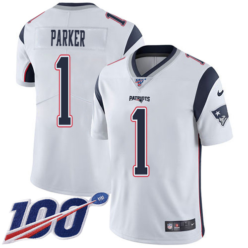 Patriots #1 DeVante Parker White Men's Stitched 100th Season Vapor Limited Jersey