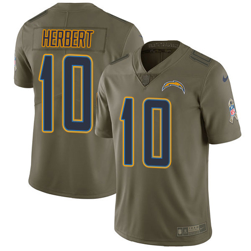 Chargers #10 Justin Herbert Olive Men's Stitched Limited 2017 Salute To Service Jersey