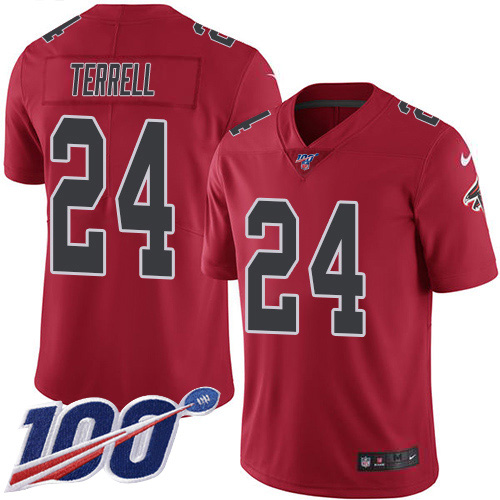 Atlanta Falcons #24 A.J. Terrell Red Men's Stitched Limited Rush 100th Season Jersey Men's