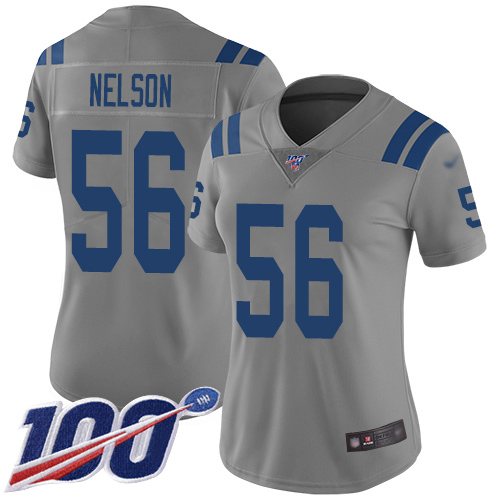 Colts #56 Quenton Nelson Gray Women's Stitched Limited Inverted Legend 100th Season Jersey