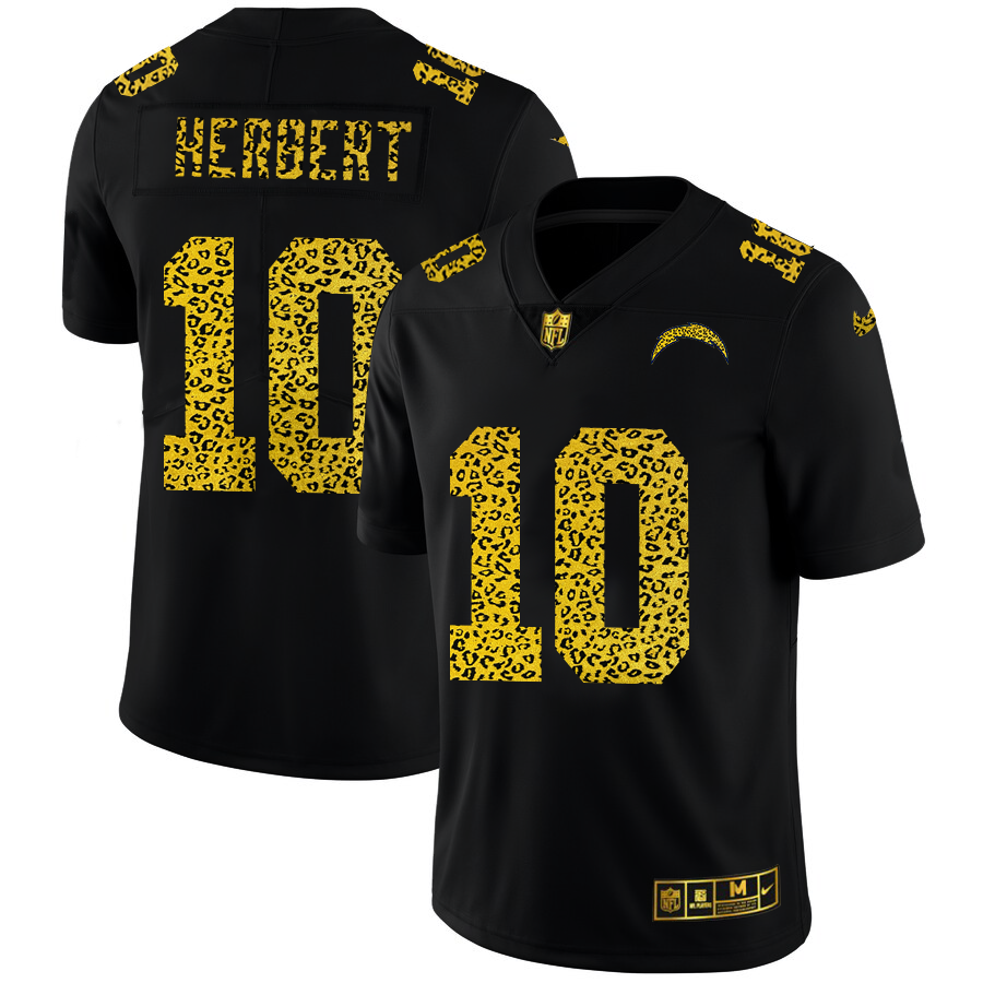 Los Angeles Chargers #10 Justin Herbert Men's Leopard Print Fashion Vapor Limited Jersey Black