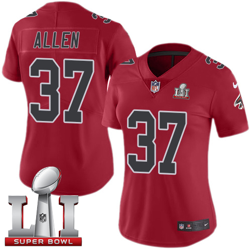 Atlanta Falcons #37 Ricardo Allen Red Super Bowl LI 51 Women's Stitched Limited Rush Jersey Womens