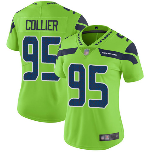 Seattle Seahawks #95 L.J. Collier Green Women's Stitched Limited Rush Jersey Womens