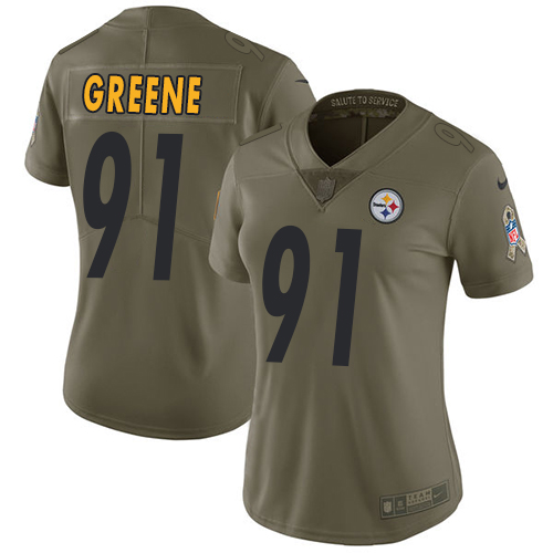 Pittsburgh Steelers #91 Kevin Greene Olive Women's Stitched Limited 2017 Salute to Service Jersey Womens