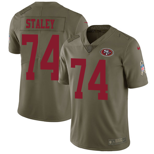 San Francisco 49ers #74 Joe Staley Olive Youth Stitched Limited 2017 Salute to Service Jersey Youth