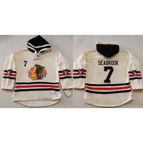 Chicago Blackhawks #7 Brent Seabrook Cream Heavyweight Pullover Hoodie Stitched Jersey Men's