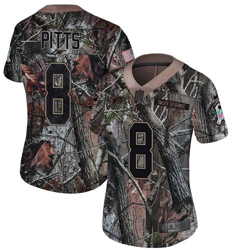 Falcons #8 Kyle Pitts Camo Women's Stitched Limited Rush Realtree Jersey