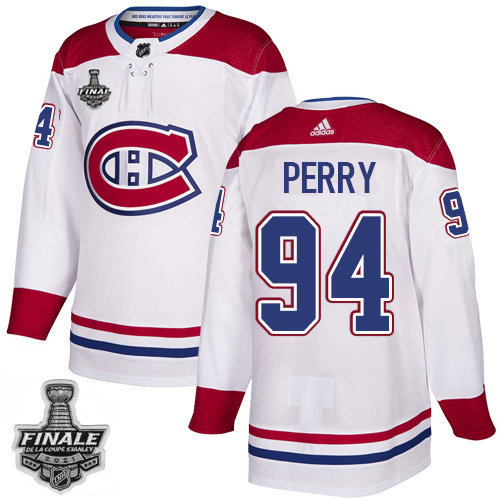 Adidas Montreal Canadiens #94 Corey Perry White Road Authentic 2021 Stanley Cup Final Patch Jersey Men's
