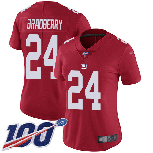New York Giants #24 James Bradberry Red Women's Stitched Limited Inverted Legend 100th Season Jersey Womens