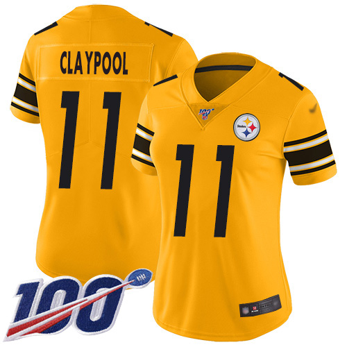 Pittsburgh Steelers #11 Chase Claypool Gold Women's Stitched Limited Inverted Legend 100th Season Jersey Womens