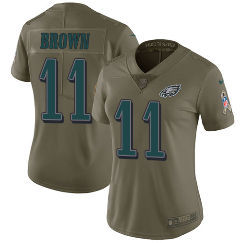 Eagles #11 A.J. Brown Olive Women's Stitched Limited 2017 Salute To Service Jersey