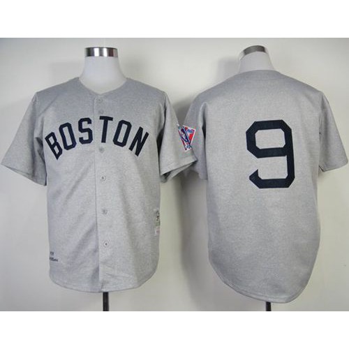 Mitchell And Ness 1939 Boston Red Sox #9 Ted Williams Grey Throwback Stitched Jersey Men's