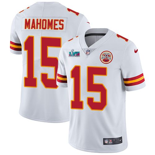 Chiefs #15 Patrick Mahomes White Super Bowl LVII Patch Men's Stitched Vapor Untouchable Limited Jersey