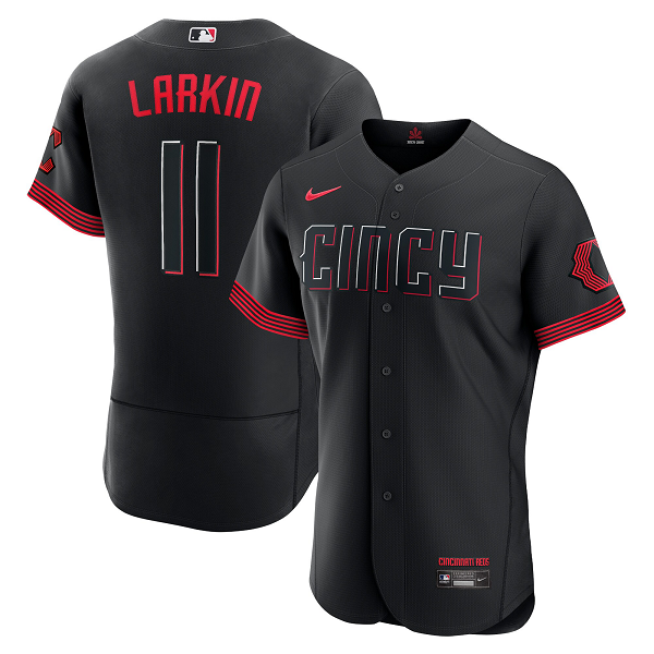 Men's Cincinnati Reds #11 Barry Larkin Black 2023 City Connect Flex Base Player Jersey