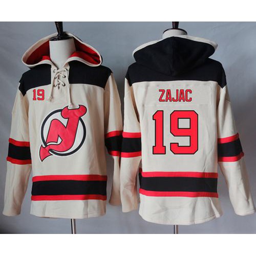 New Jersey Devils #19 Travis Zajac Cream Sawyer Hooded Sweatshirt Stitched Jersey Men's