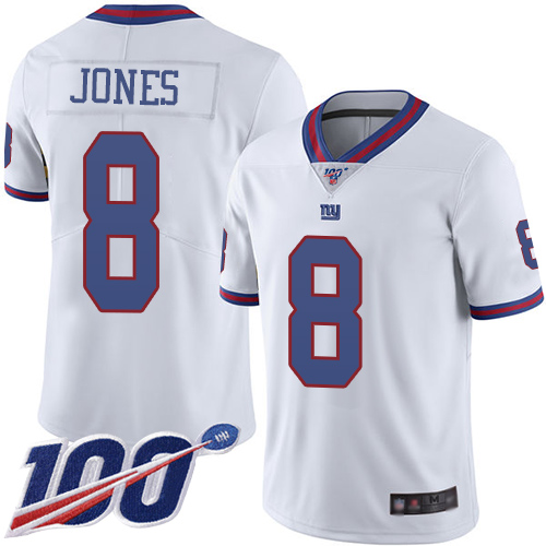 Giants #8 Daniel Jones White Youth Stitched Limited Rush 100th Season Jersey