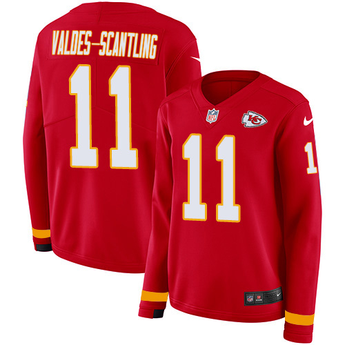 Chiefs #11 Marquez Valdes-Scantling Red Team Color Women's Stitched Limited Therma Long Sleeve Jersey