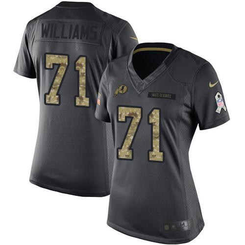 Washington Commanders #71 Trent Williams Black Women's Stitched Limited 2016 Salute to Service Jersey Womens