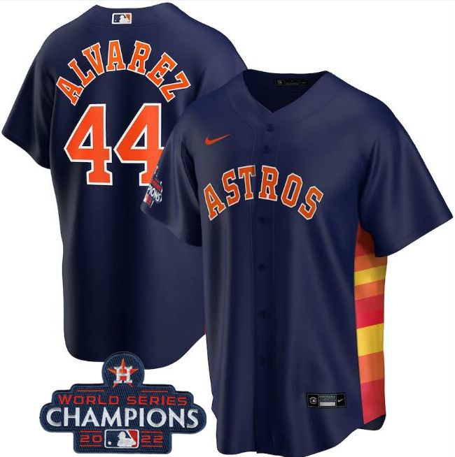 Houston Astros #44 Yordan Alvarez Navy 2022 World Series Champions Stitched Men's Jersey