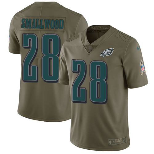 Philadelphia Eagles #28 Wendell Smallwood Olive Men's Stitched Limited 2017 Salute To Service Jersey Men's