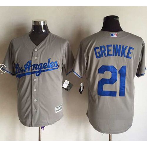 Los Angeles Dodgers #21 Zack Greinke Grey New Cool Base Stitched Jersey Men's