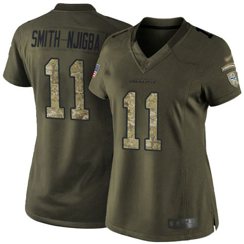 Seahawks #11 Jaxon Smith-Njigba Green Women's Stitched Limited 2015 Salute To Service Jersey