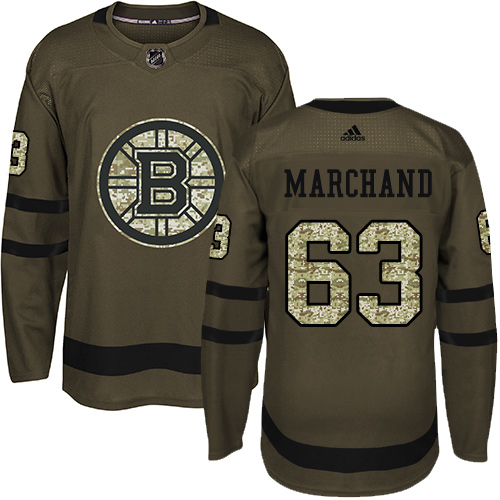 Adidas Boston Bruins #63 Brad Marchand Green Salute to Service Youth Stitched Jersey Youth