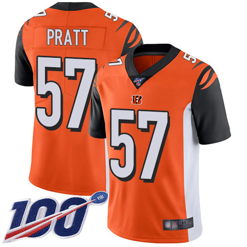 Cincinnati Bengals #57 Germaine Pratt Orange Alternate Youth Stitched 100th Season Vapor Limited Jersey Youth
