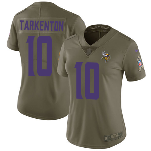 Vikings #10 Fran Tarkenton Olive Women's Stitched Limited 2017 Salute To Service Jersey