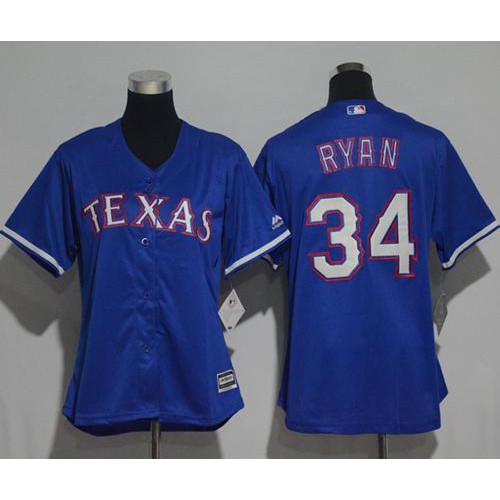 Texas Rangers #34 Nolan Ryan Blue Alternate Women's Stitched Jersey Womens