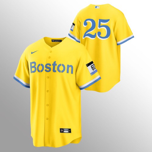 Boston Boston Red Sox #25 Kevin Plawecki Men's 2021 City Connect Gold Fans Version Jersey - No Name Men's