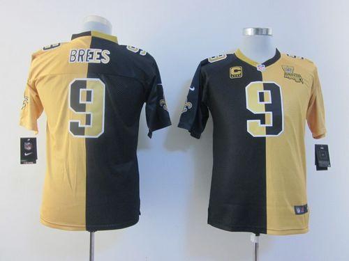 Saints #9 Drew Brees Black/Gold Youth Stitched Elite Split Jersey