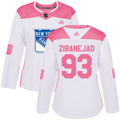 Adidas New York Rangers #93 Mika Zibanejad White/Pink Authentic Fashion Women's Stitched Jersey Womens