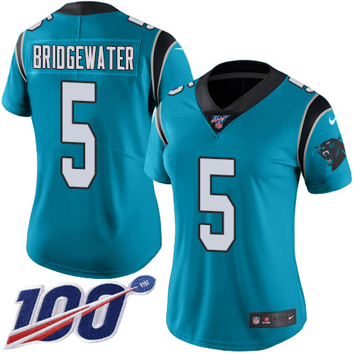 Carolina Panthers #5 Teddy Bridgewater Blue Women's Stitched Limited Rush 100th Season Jersey Womens