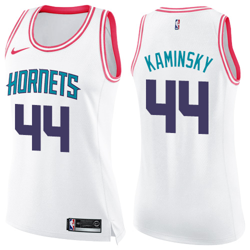 Charlotte Hornets #44 Frank Kaminsky White/Pink Womens Swingman Fashion Jersey Womens