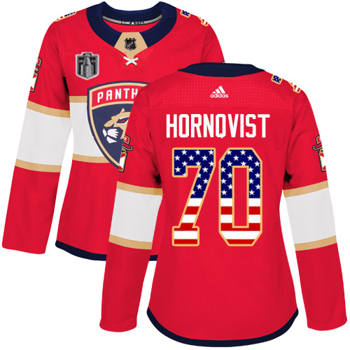 Adidas Panthers #70 Patric Hornqvist Red 2023 Stanley Cup Final Patch Home Authentic USA Flag Women's Stitched Jersey