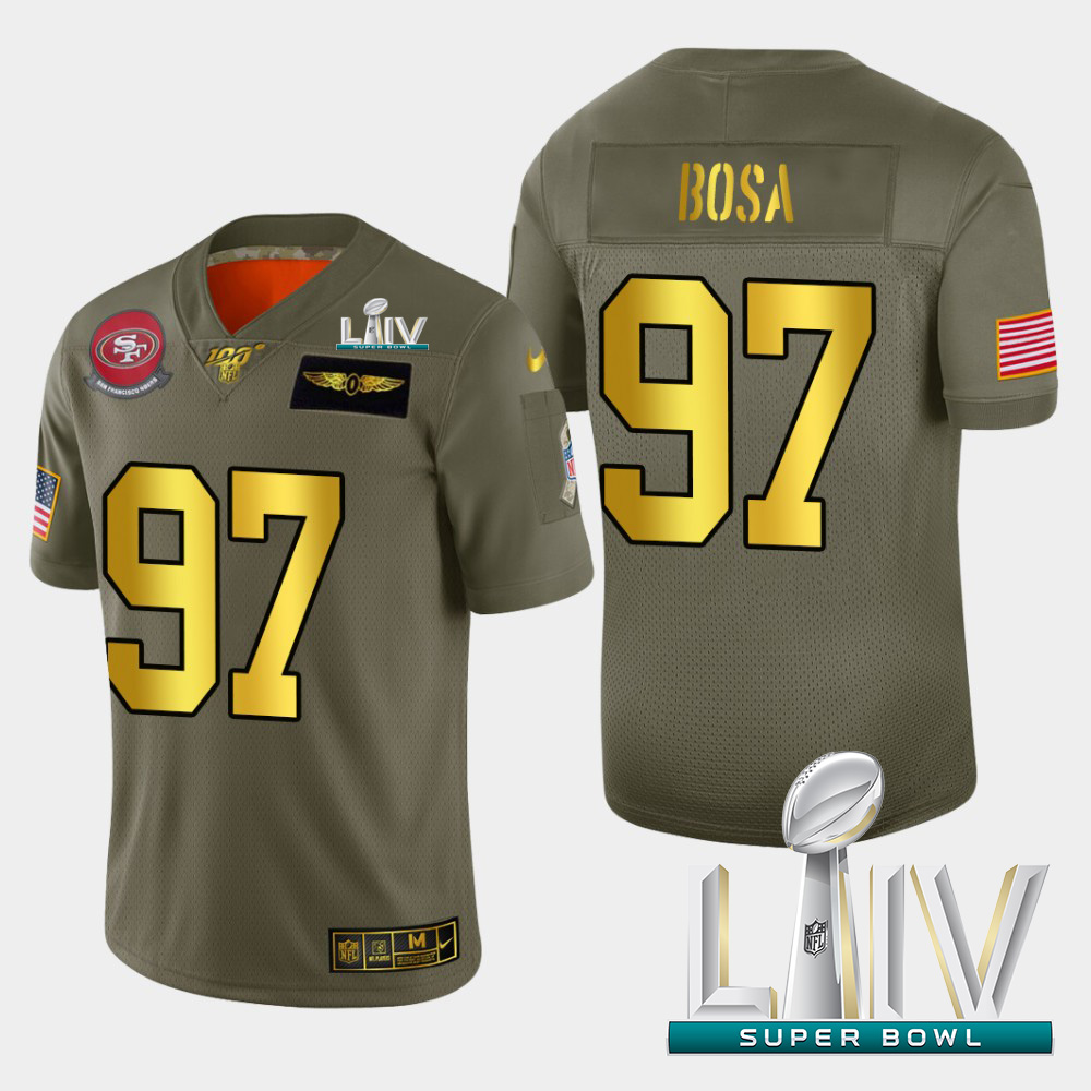 49ers #97 Nick Bosa Men's Olive Gold Super Bowl LIV 2020 2019 Salute To Service 100 Limited Jersey