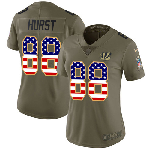 Bengals #88 Hayden Hurst Olive/USA Flag Women's Stitched Limited 2017 Salute To Service Jersey