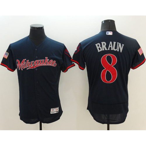 Milwaukee Brewers #8 Ryan Braun Navy Blue Fashion Stars & Stripes Flexbase Authentic Stitched Jersey Men's
