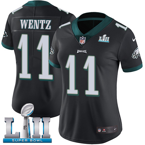 Philadelphia Eagles #11 Carson Wentz Black Alternate Super Bowl LII Women's Stitched Vapor Untouchable Limited Jersey Womens