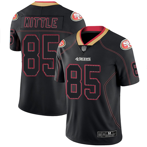 49ers #85 George Kittle Lights Out Black Men's Stitched Limited Rush Jersey