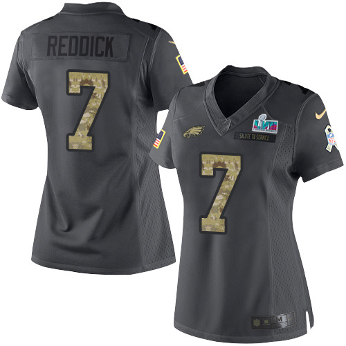 Eagles #7 Haason Reddick Black Super Bowl LVII Patch Women's Stitched Limited 2016 Salute To Service Jersey
