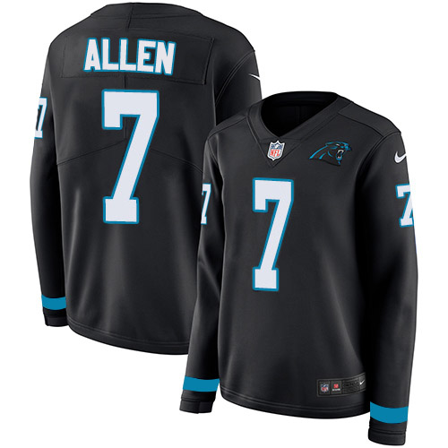 Carolina Panthers #7 Kyle Allen Black Team Color Women's Stitched Limited Therma Long Sleeve Jersey Womens