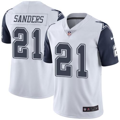 Cowboys #21 Deion Sanders White Men's Stitched Limited Rush Jersey