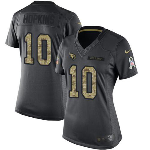 Cardinals #10 DeAndre Hopkins Black Women's Stitched Limited 2016 Salute To Service Jersey